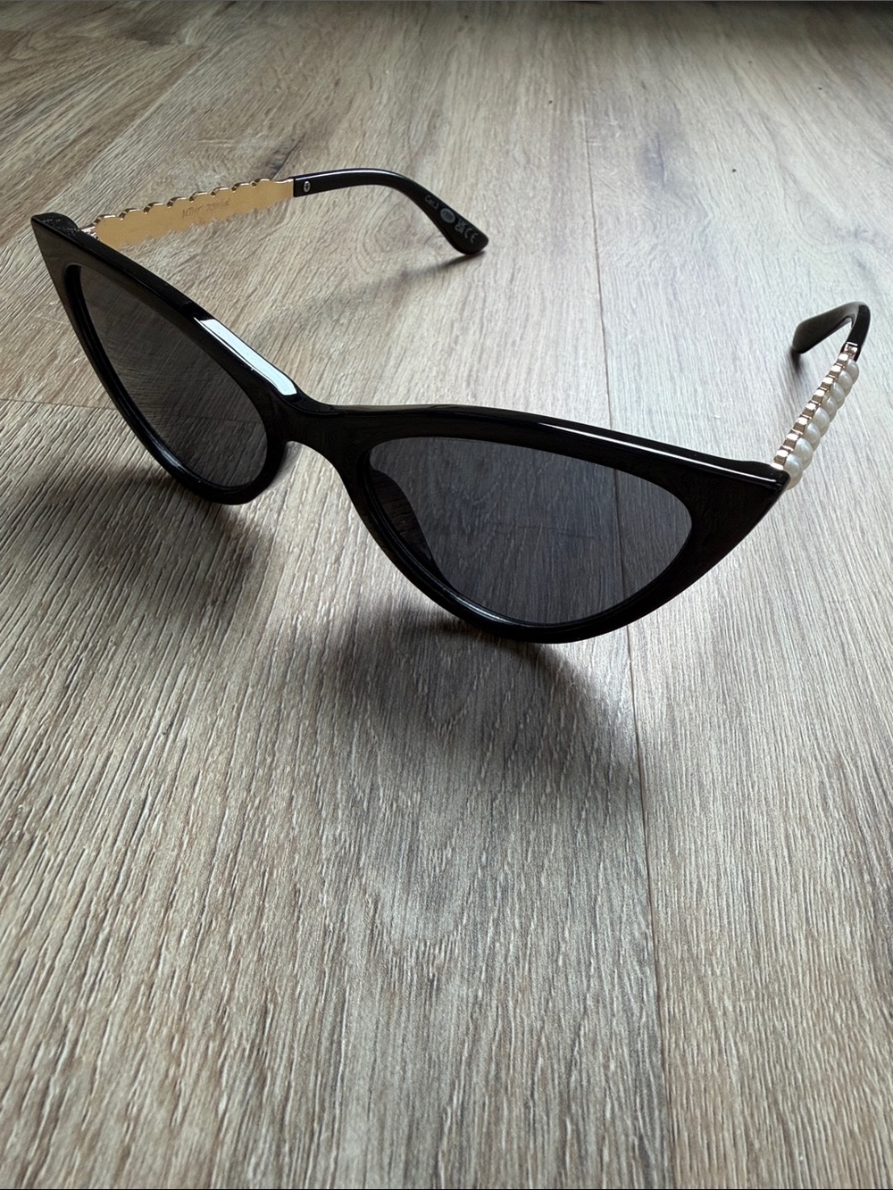 Betsey Johnson Black Cat-Eye Sunglasses with Pearl Accents